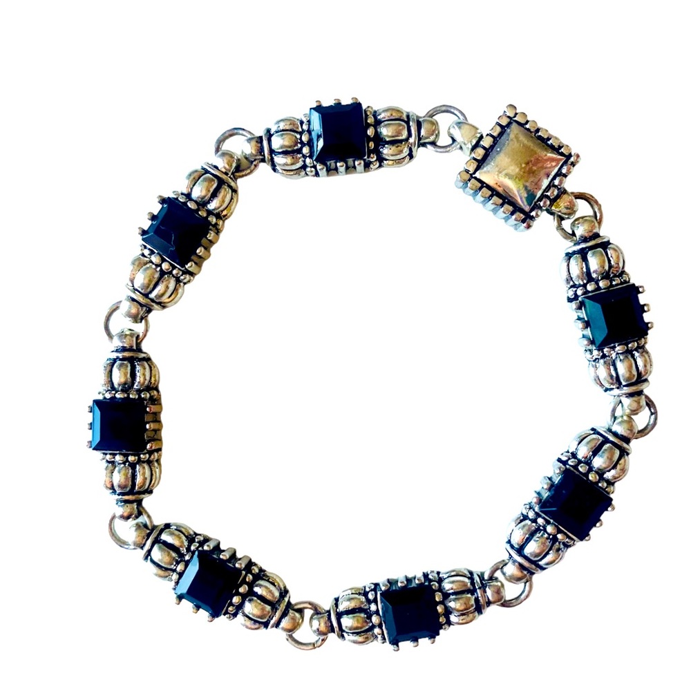 Silver and black magnetic closure bracelet